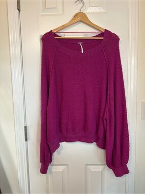 Free People Magenta Bubble Sleeve Sweater